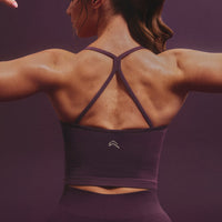 EnhanceLift™ Seamless Strappy Racer Vest with Built in Bra Shelf with Grey Logo | Blackberry Purple