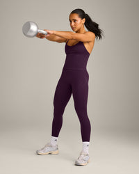 EnhanceLift™ Seamless Strappy Racer Vest with Built in Bra Shelf with Grey Logo | Blackberry Purple