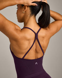 EnhanceLift™ Seamless Strappy Racer Vest with Built in Bra Shelf with Grey Logo | Blackberry Purple