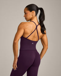 EnhanceLift™ Seamless Strappy Racer Vest with Built in Bra Shelf with Grey Logo | Blackberry Purple