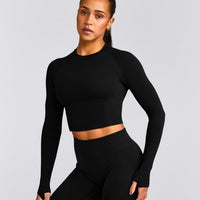 Oner Seamless Fitted Long Sleeve Mid Top | Soft Black