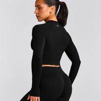 Oner Seamless Fitted Long Sleeve Mid Top | Soft Black