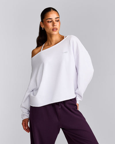 Cotton Vintage Lounge Off-The-Shoulder Sweatshirt | White
