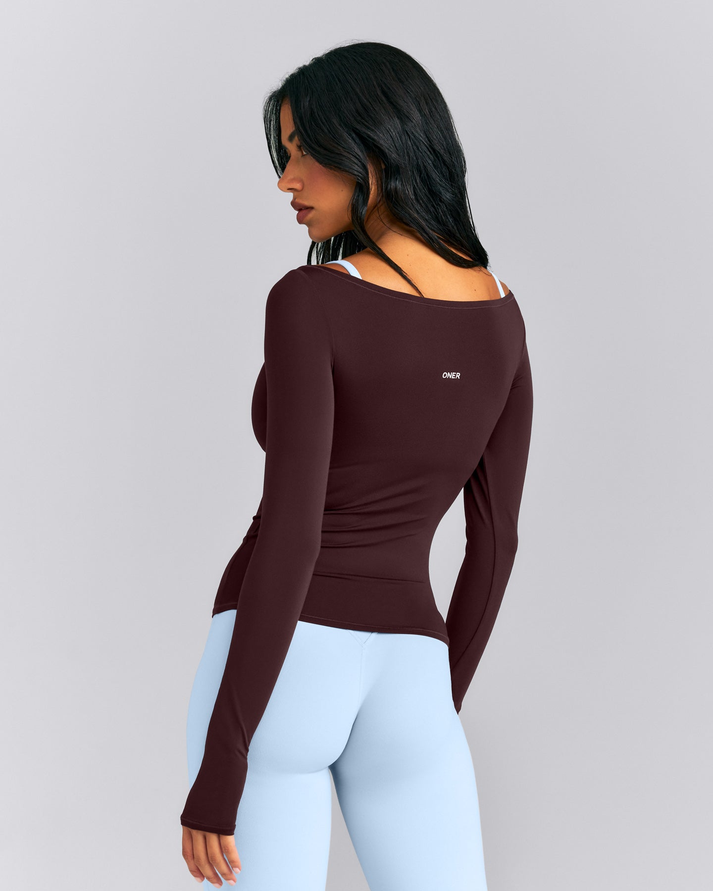 FormeSoft™ Fitted Off-The-Shoulder Long Sleeve Top | Plum Brown