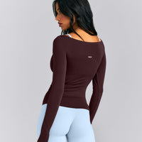 FormeSoft™ Fitted Off-The-Shoulder Long Sleeve Top | Plum Brown