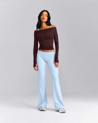 FormeSoft™ Fitted Off-The-Shoulder Long Sleeve Top | Plum Brown
