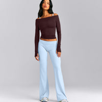 FormeSoft™ Fitted Off-The-Shoulder Long Sleeve Top | Plum Brown
