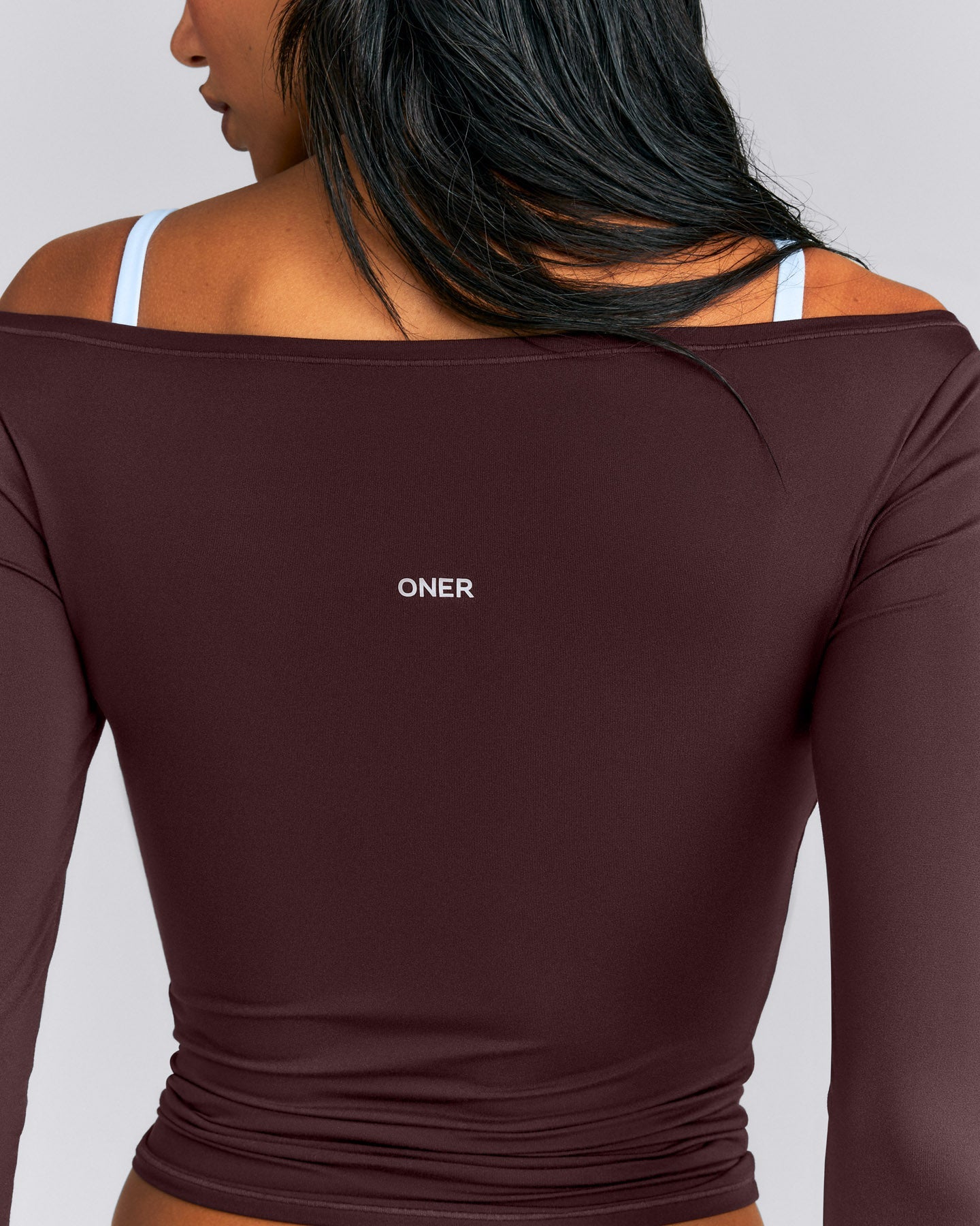 FormeSoft™ Fitted Off-The-Shoulder Long Sleeve Top | Plum Brown