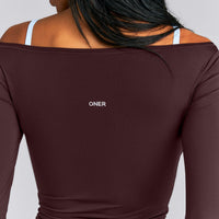 FormeSoft™ Fitted Off-The-Shoulder Long Sleeve Top | Plum Brown
