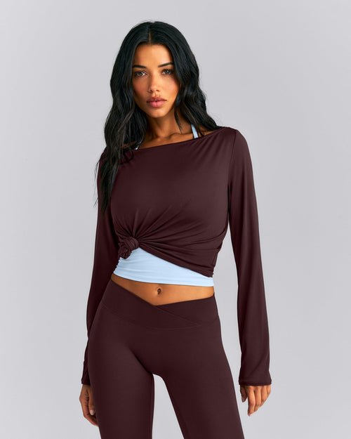 FormeSoft™ Relaxed Slash Neck Long Sleeve Top | Plum Brown