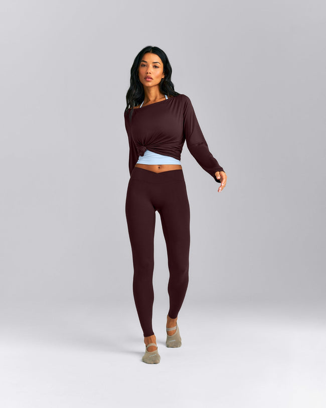 FormeSoft™ Relaxed Slash Neck Long Sleeve Top | Plum Brown