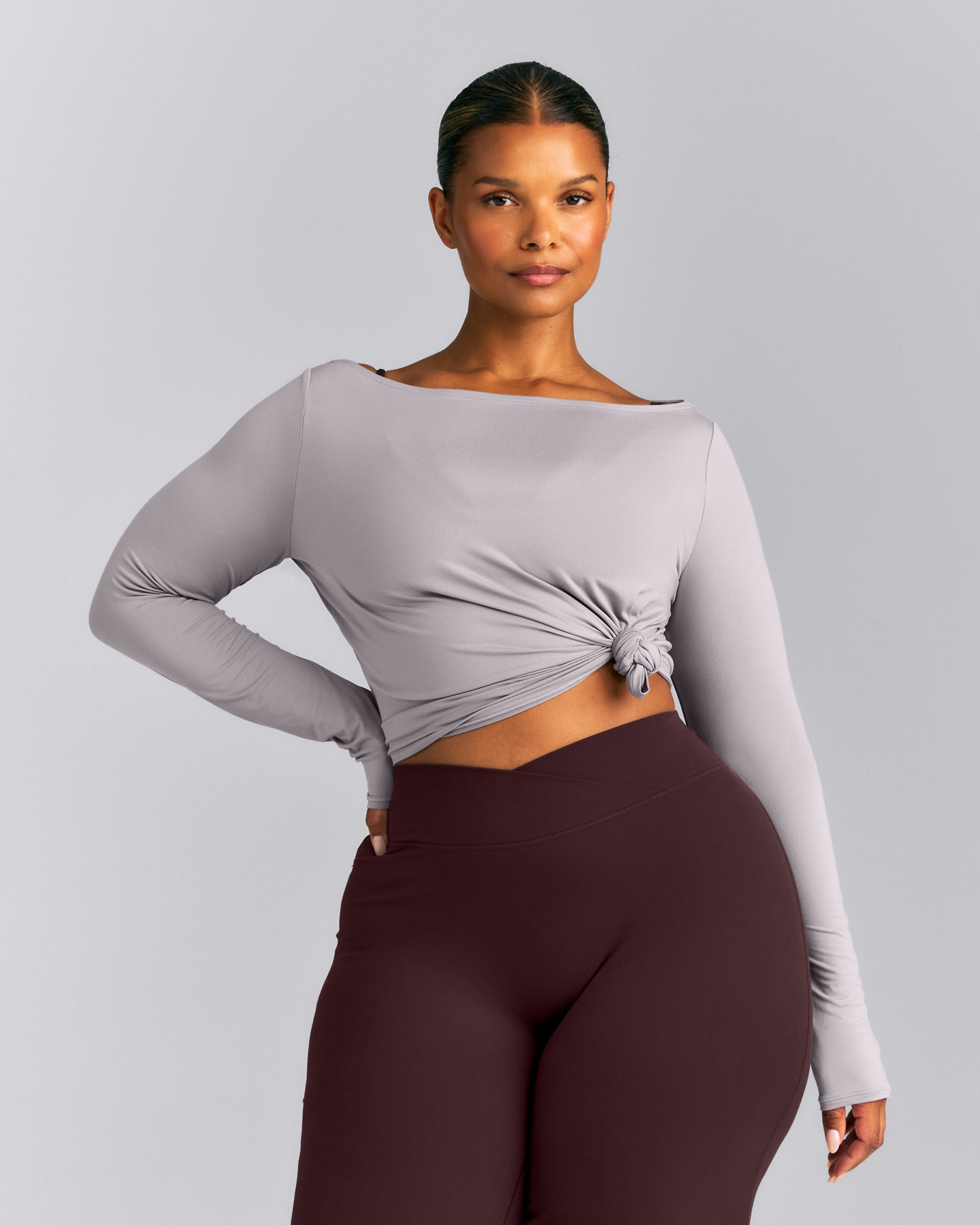 FormeSoft™ Relaxed Slash Neck Long Sleeve Top | Zinc Grey