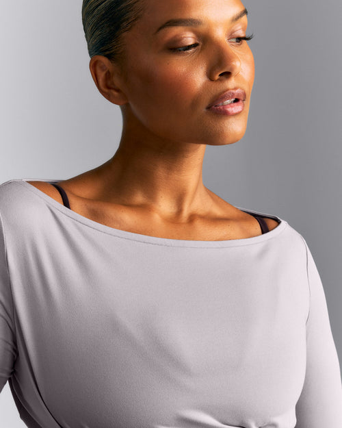 FormeSoft™ Relaxed Slash Neck Long Sleeve Top | Zinc Grey
