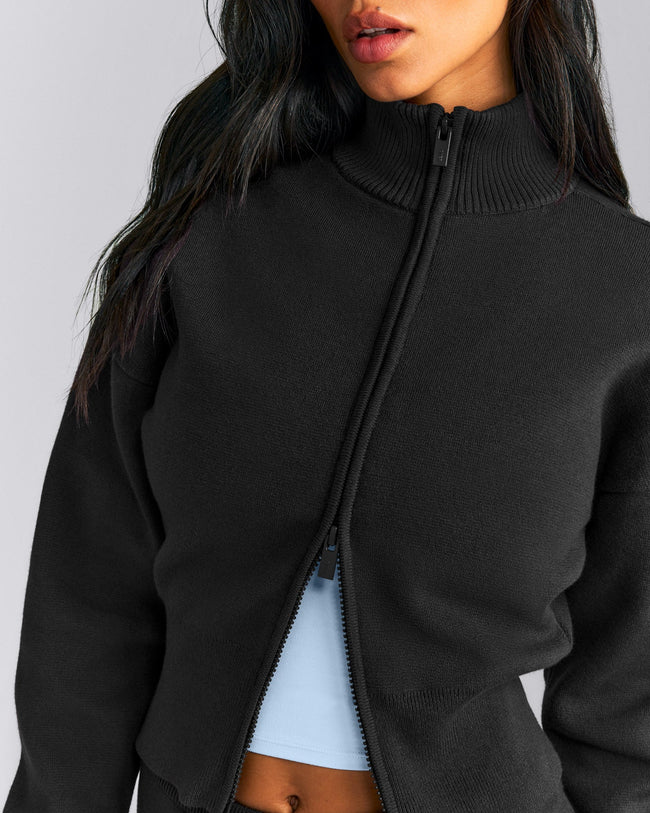 Mid Weight Cotton Knit Cardigan | Black