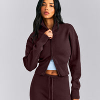 Mid Weight Cotton Knit Cardigan | Plum Brown