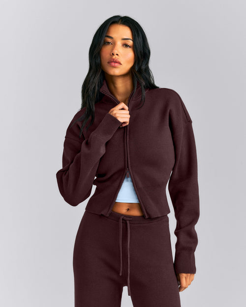 Mid Weight Cotton Knit Cardigan | Plum Brown
