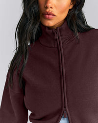 Mid Weight Cotton Knit Cardigan | Plum Brown