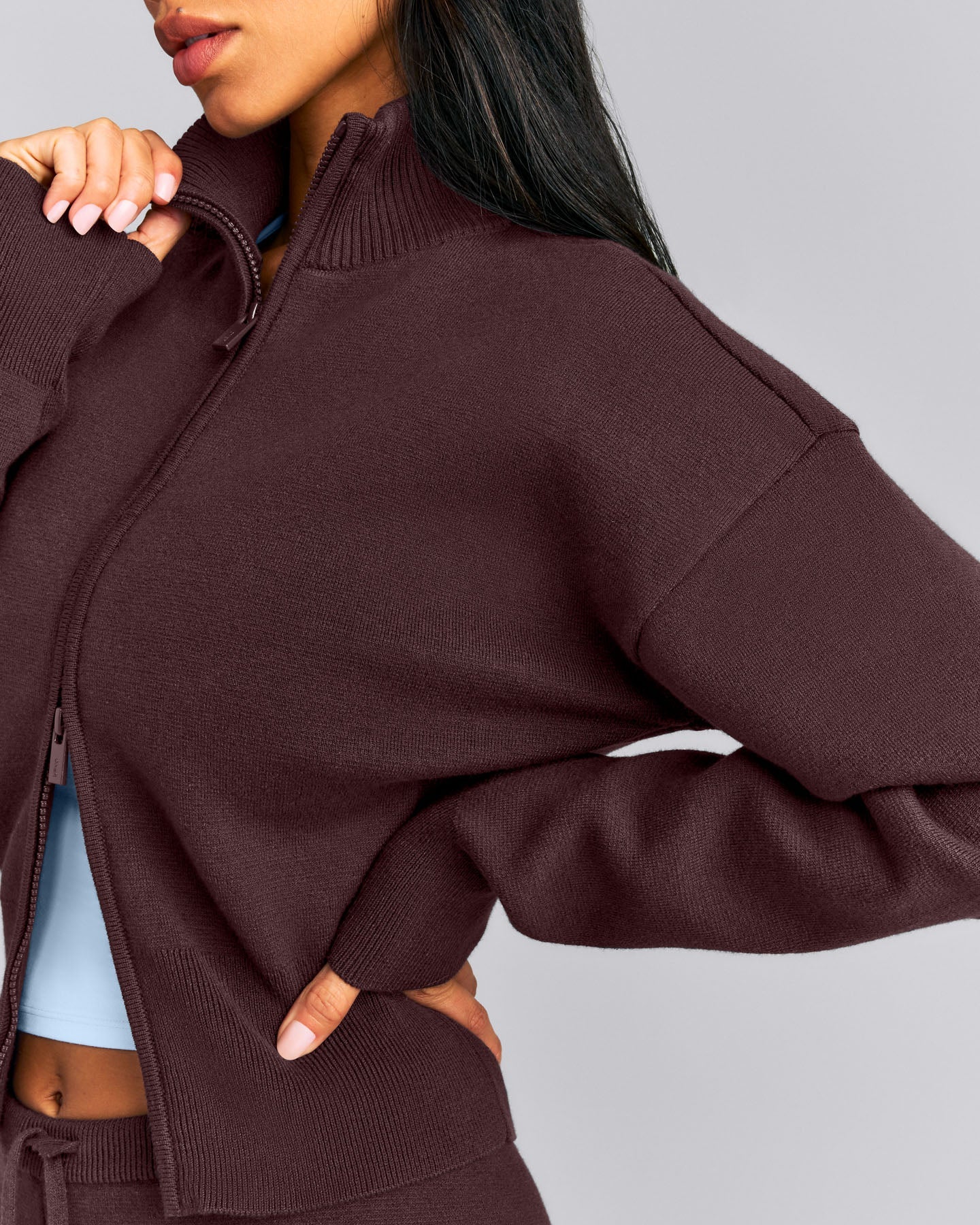 Mid Weight Cotton Knit Cardigan | Plum Brown