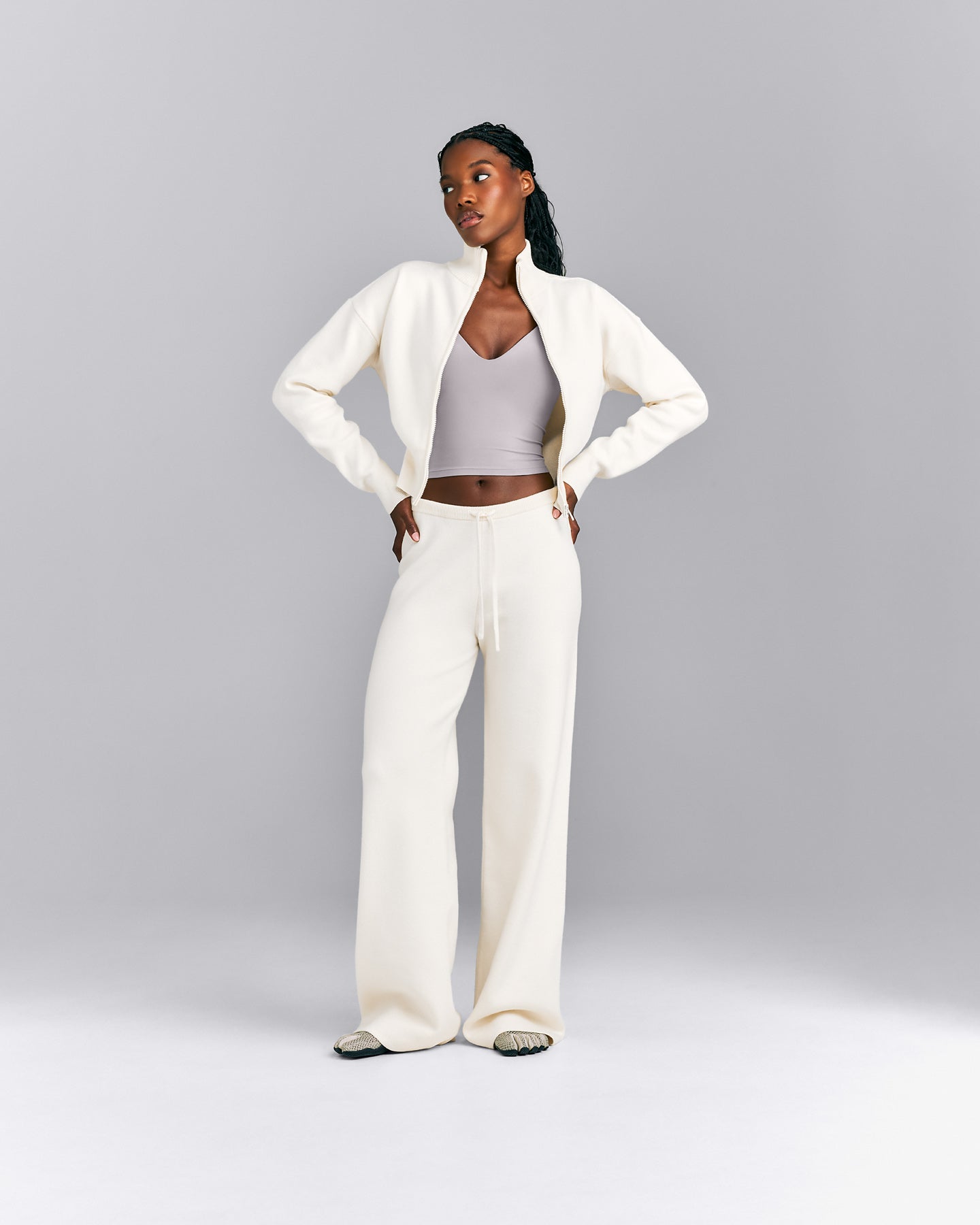 Mid Weight Cotton Knit Trouser | Marshmallow White