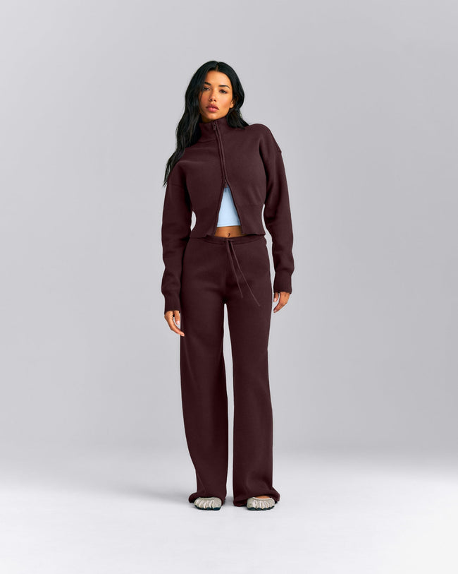 Mid Weight Cotton Knit Trouser | Plum Brown