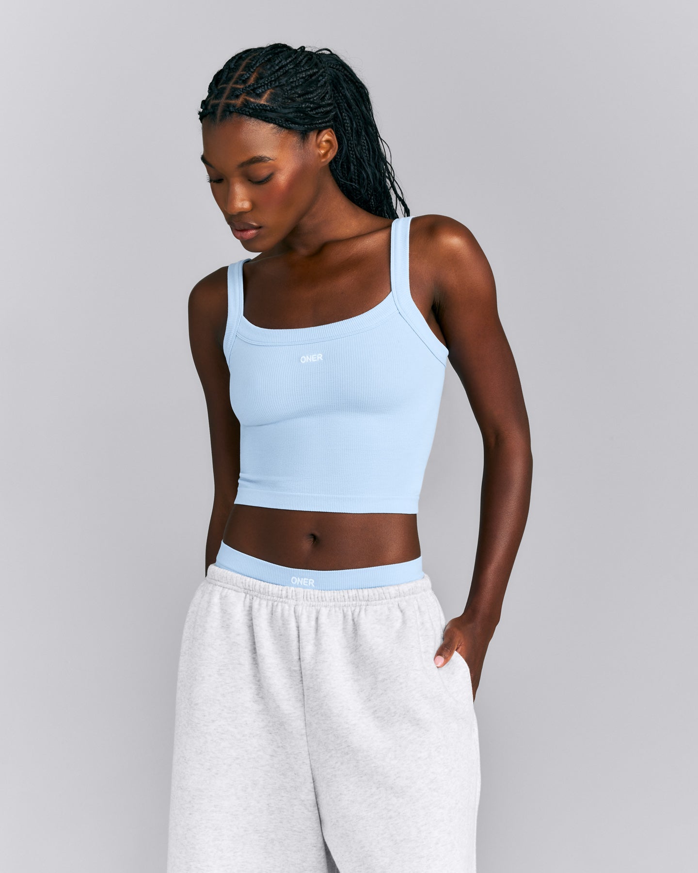 Seamless Scoop Neck Vest | Mist Blue