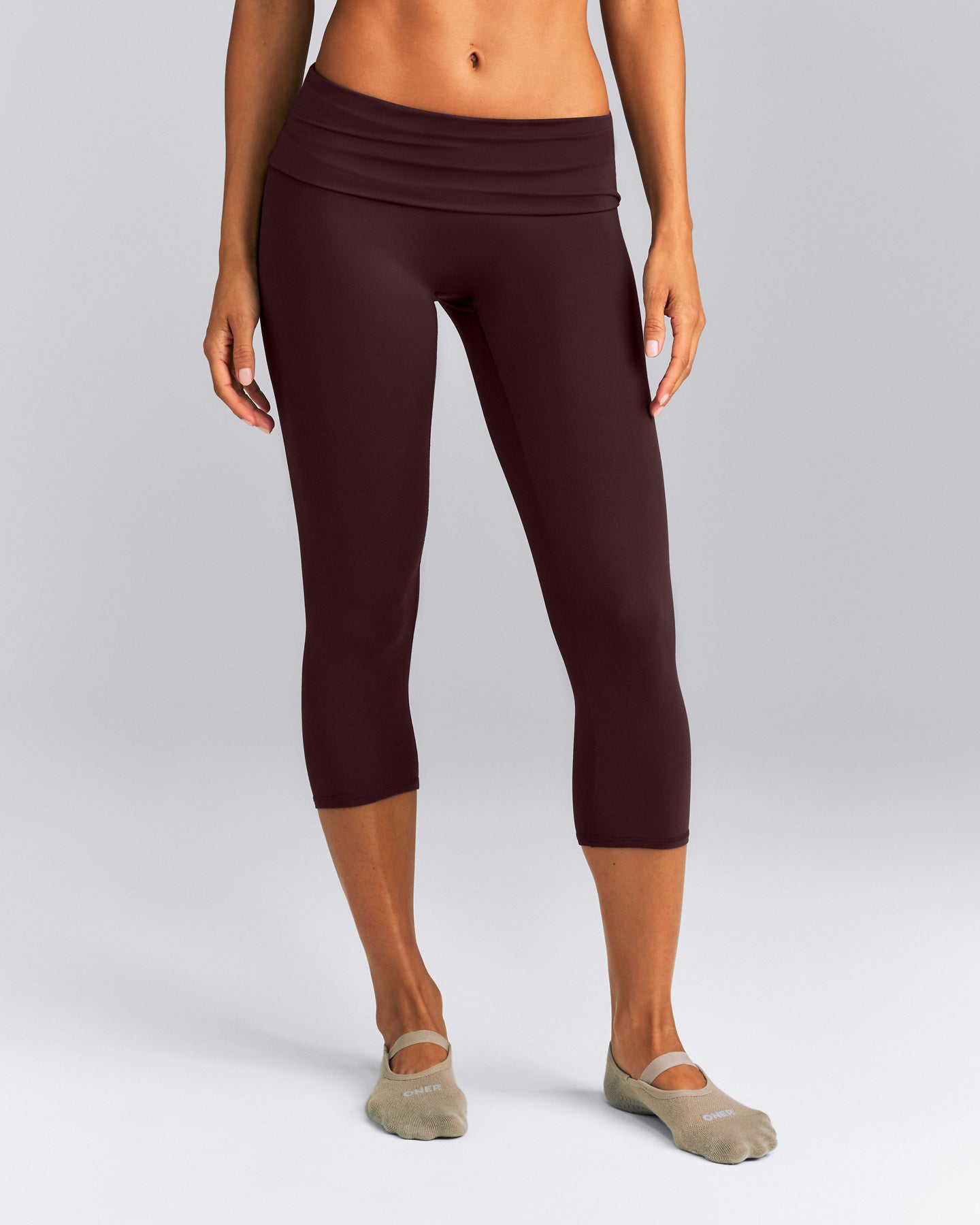 SoftMotion™ Fold Over Capri Leggings | Plum Brown