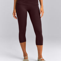 SoftMotion™ Fold Over Capri Leggings | Plum Brown