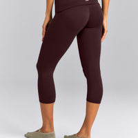 SoftMotion™ Fold Over Capri Leggings | Plum Brown