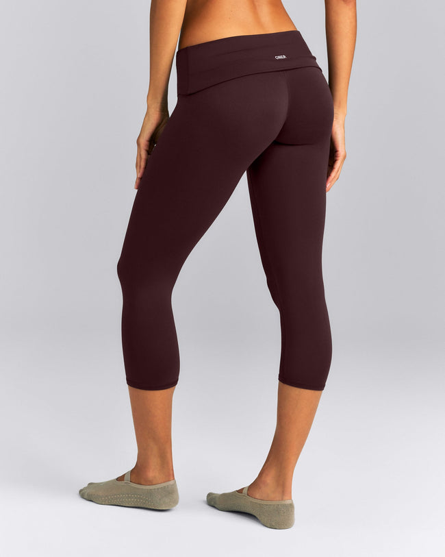 SoftMotion™ Fold Over Capri Leggings | Plum Brown