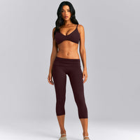 SoftMotion™ Fold Over Capri Leggings | Plum Brown
