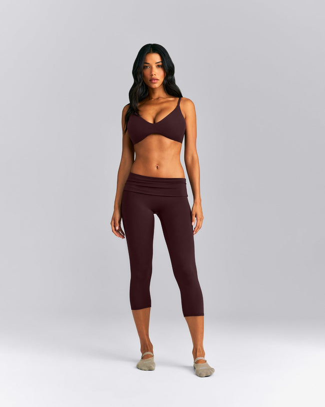 SoftMotion™ Fold Over Capri Leggings | Plum Brown