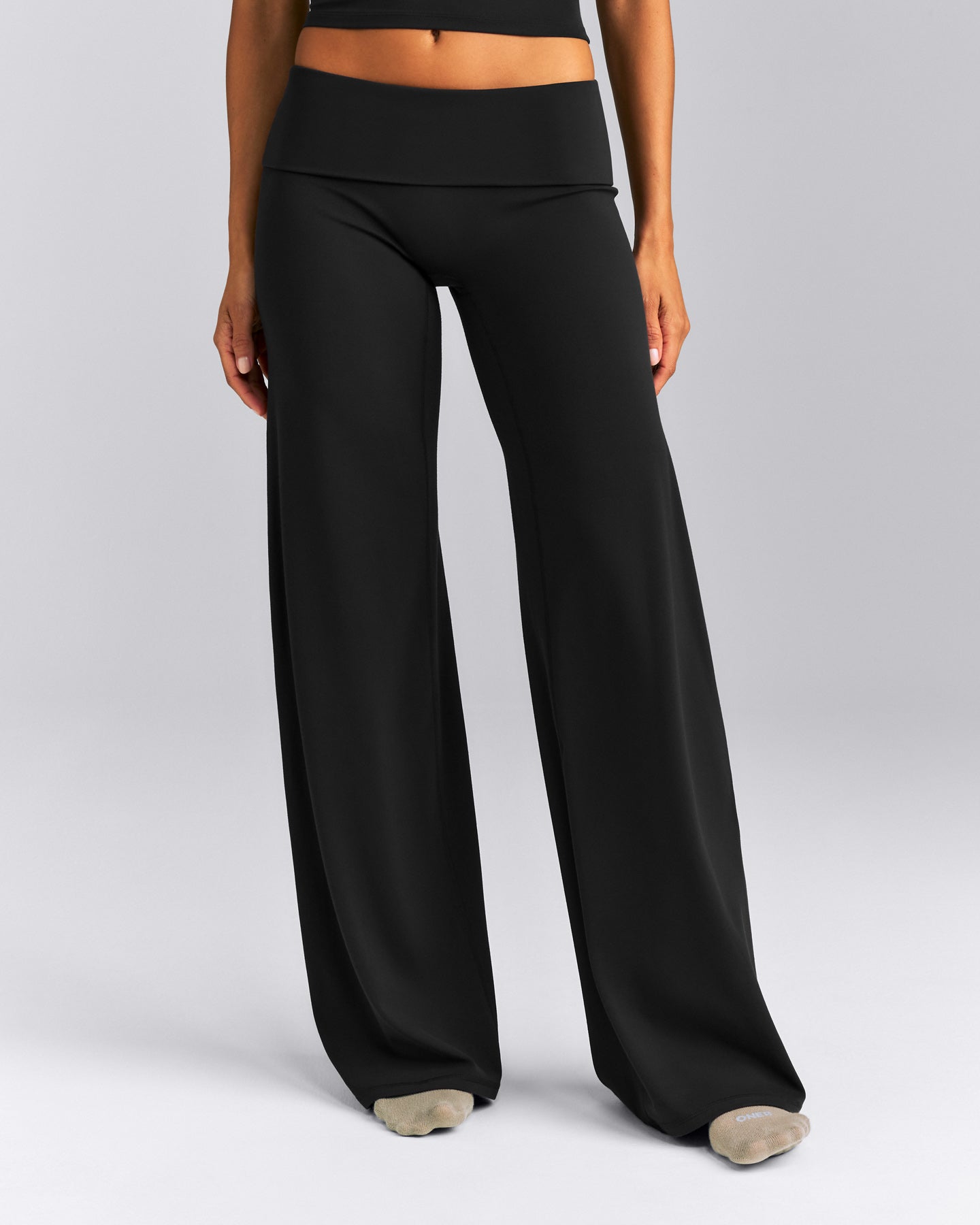 SoftMotion™ Fold Over Mid Rise Straight Leg Bottoms New Branding | Black