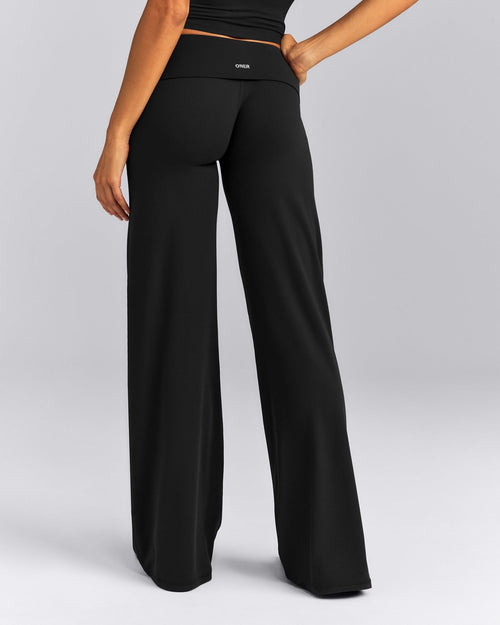 SoftMotion™ Fold Over Mid Rise Straight Leg Bottoms New Branding | Black