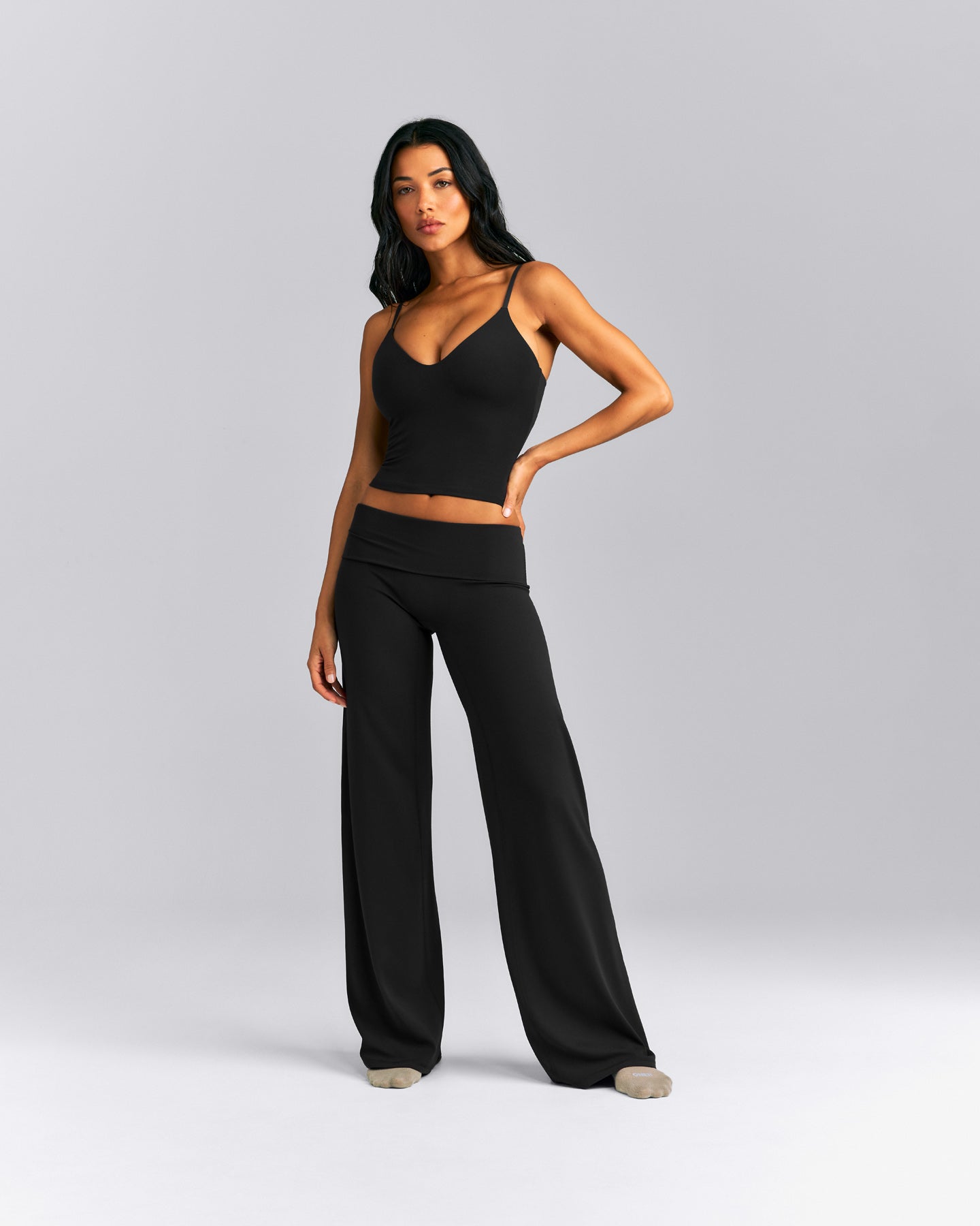 SoftMotion™ Fold Over Mid Rise Straight Leg Bottoms New Branding | Black