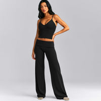 SoftMotion™ Fold Over Mid Rise Straight Leg Bottoms New Branding | Black