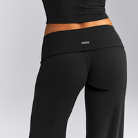 SoftMotion™ Fold Over Mid Rise Straight Leg Bottoms New Branding | Black