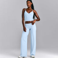 SoftMotion™ Fold Over Mid Rise Straight Leg Bottoms | Mist Blue