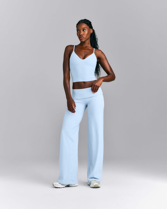 SoftMotion™ Fold Over Mid Rise Straight Leg Bottoms | Mist Blue