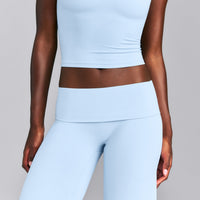 SoftMotion™ Fold Over Mid Rise Straight Leg Bottoms | Mist Blue