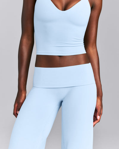 SoftMotion™ Fold Over Mid Rise Straight Leg Bottoms | Mist Blue