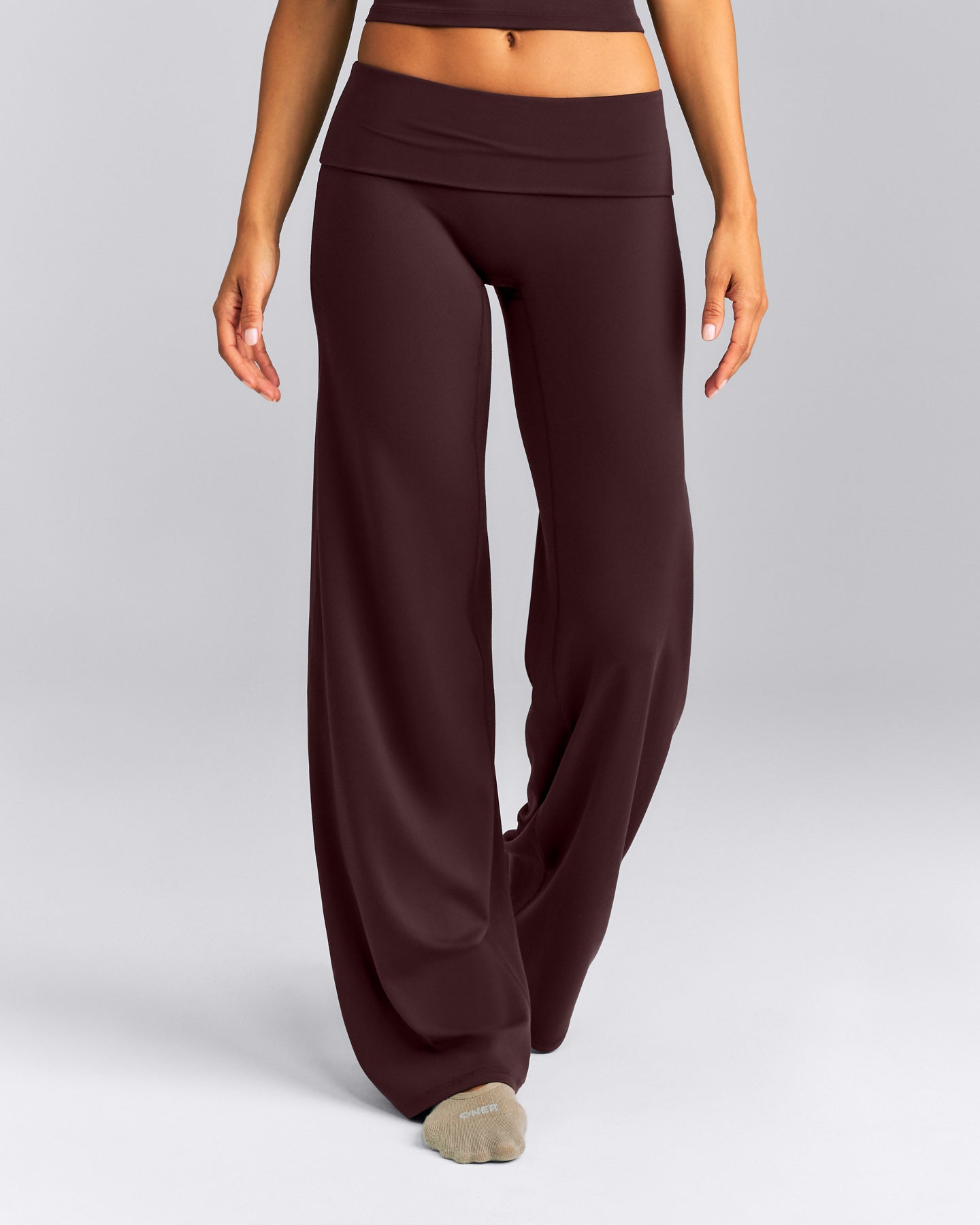 SoftMotion™ Fold Over Mid Rise Straight Leg Bottoms | Plum Brown