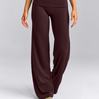 SoftMotion™ Fold Over Mid Rise Straight Leg Bottoms | Plum Brown