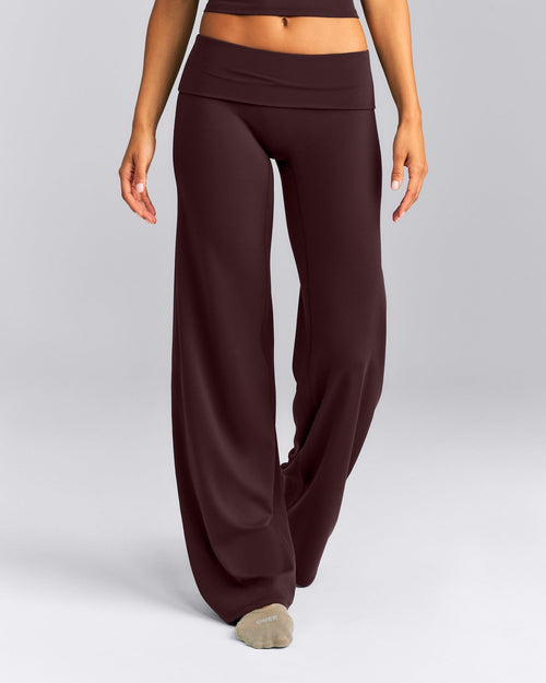 SoftMotion™ Fold Over Mid Rise Straight Leg Bottoms New Branding | Plum Brown