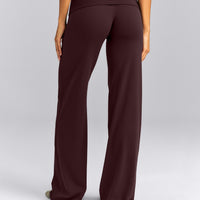 SoftMotion™ Fold Over Mid Rise Straight Leg Bottoms | Plum Brown