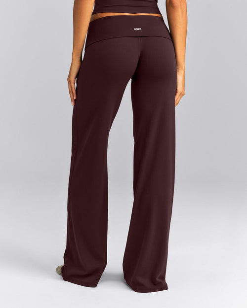 SoftMotion™ Fold Over Mid Rise Straight Leg Bottoms New Branding | Plum Brown