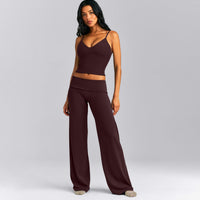 SoftMotion™ Fold Over Mid Rise Straight Leg Bottoms | Plum Brown