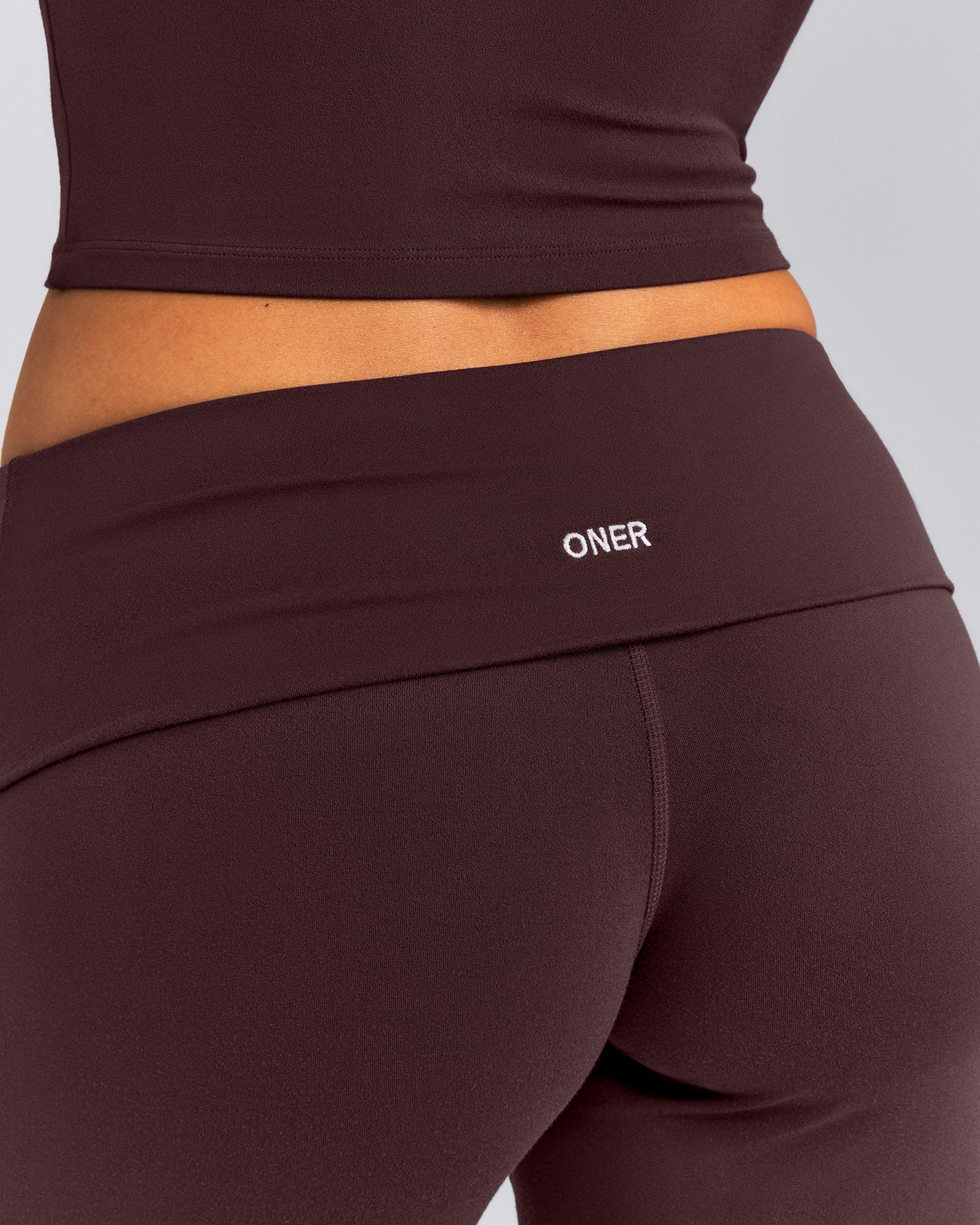 SoftMotion™ Fold Over Mid Rise Straight Leg Bottoms | Plum Brown