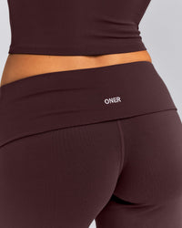 SoftMotion™ Fold Over Mid Rise Straight Leg Bottoms | Plum Brown