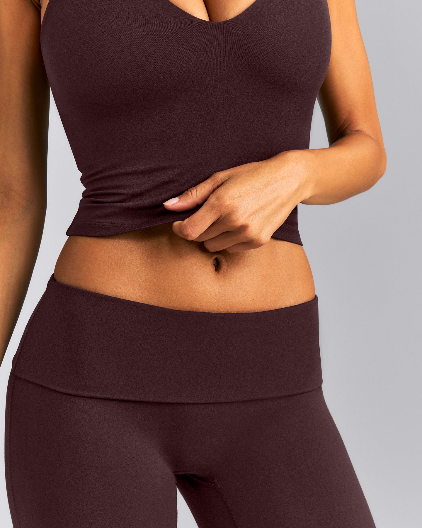 SoftMotion™ Fold Over Mid Rise Straight Leg Bottoms | Plum Brown