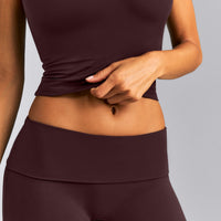 SoftMotion™ Fold Over Mid Rise Straight Leg Bottoms | Plum Brown